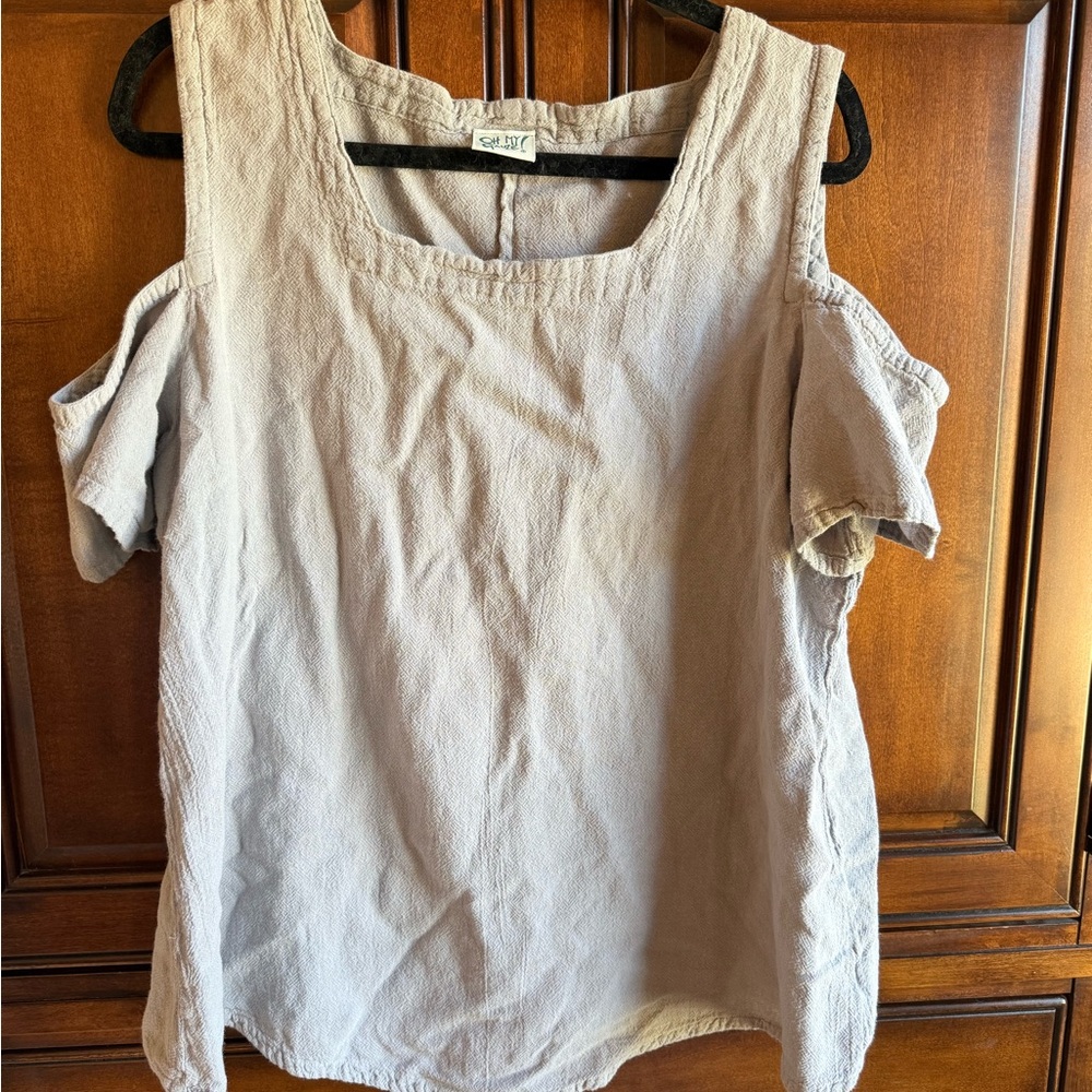 Oh My Gauze! Cold Shoulder Blouse and Pants - Light Gray